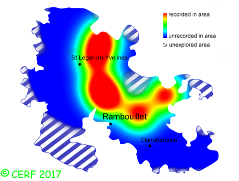 here should be the distribution map of Ganoderma resinaceum in the forest of Rambouillet